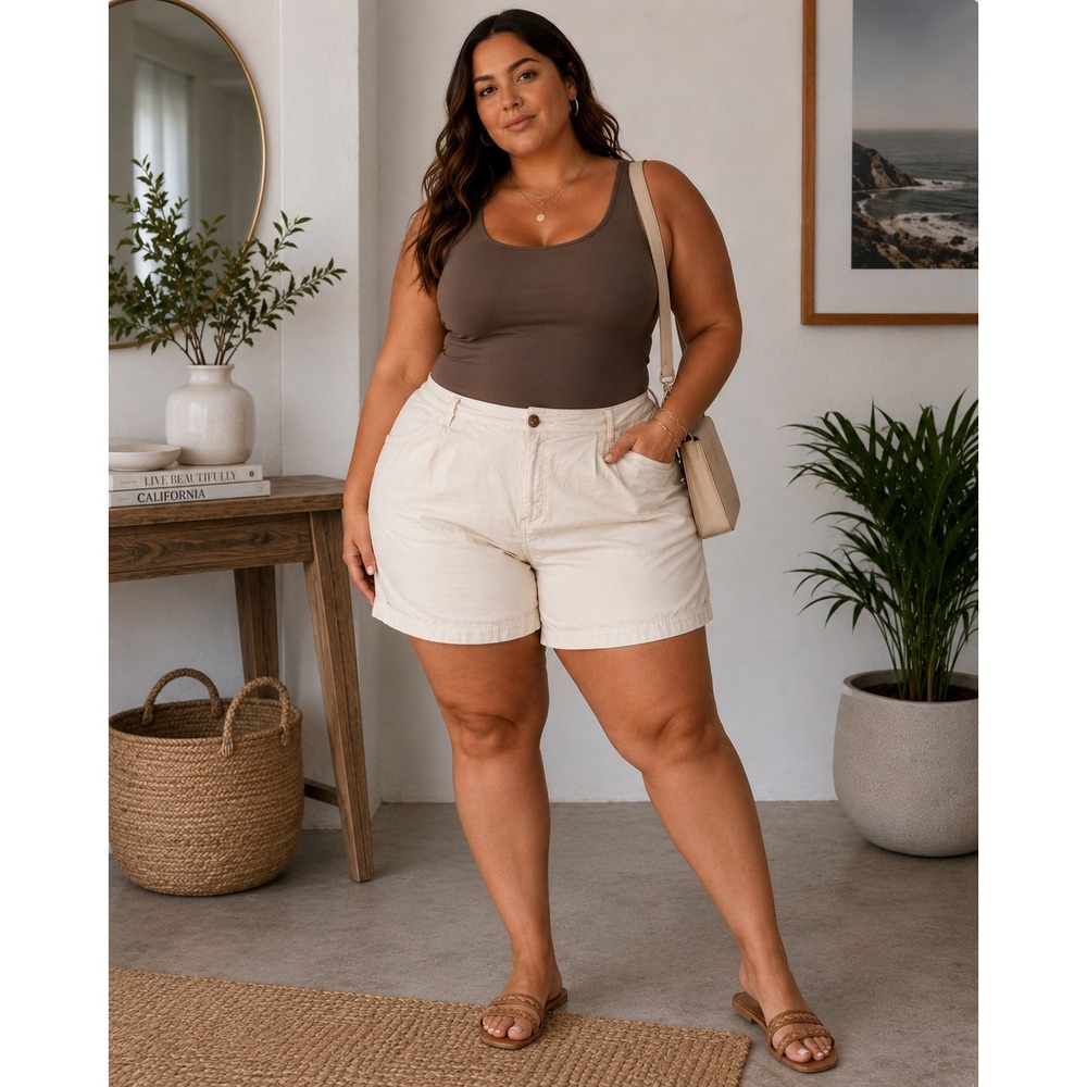 Talbots Woman 22W Ivory Chino Bermuda Shorts Plus Size Casual Summer Classic